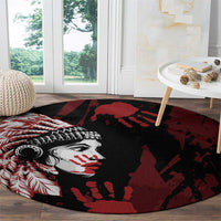 Native American MMIW Round Carpet Red Handprint Grunge Style