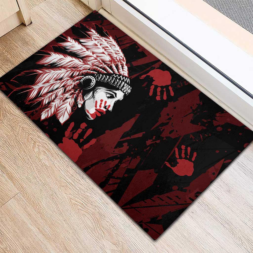 Native American MMIW Rubber Doormat Red Handprint Grunge Style