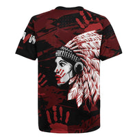 Native American MMIW Rugby Jersey Red Handprint Grunge Style