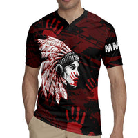 Native American MMIW Rugby Jersey Red Handprint Grunge Style