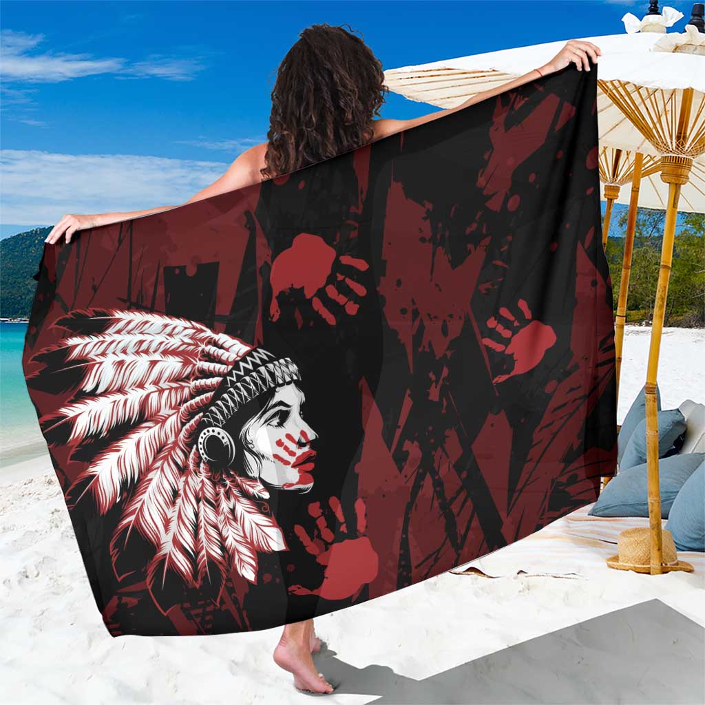 Native American MMIW Sarong Red Handprint Grunge Style