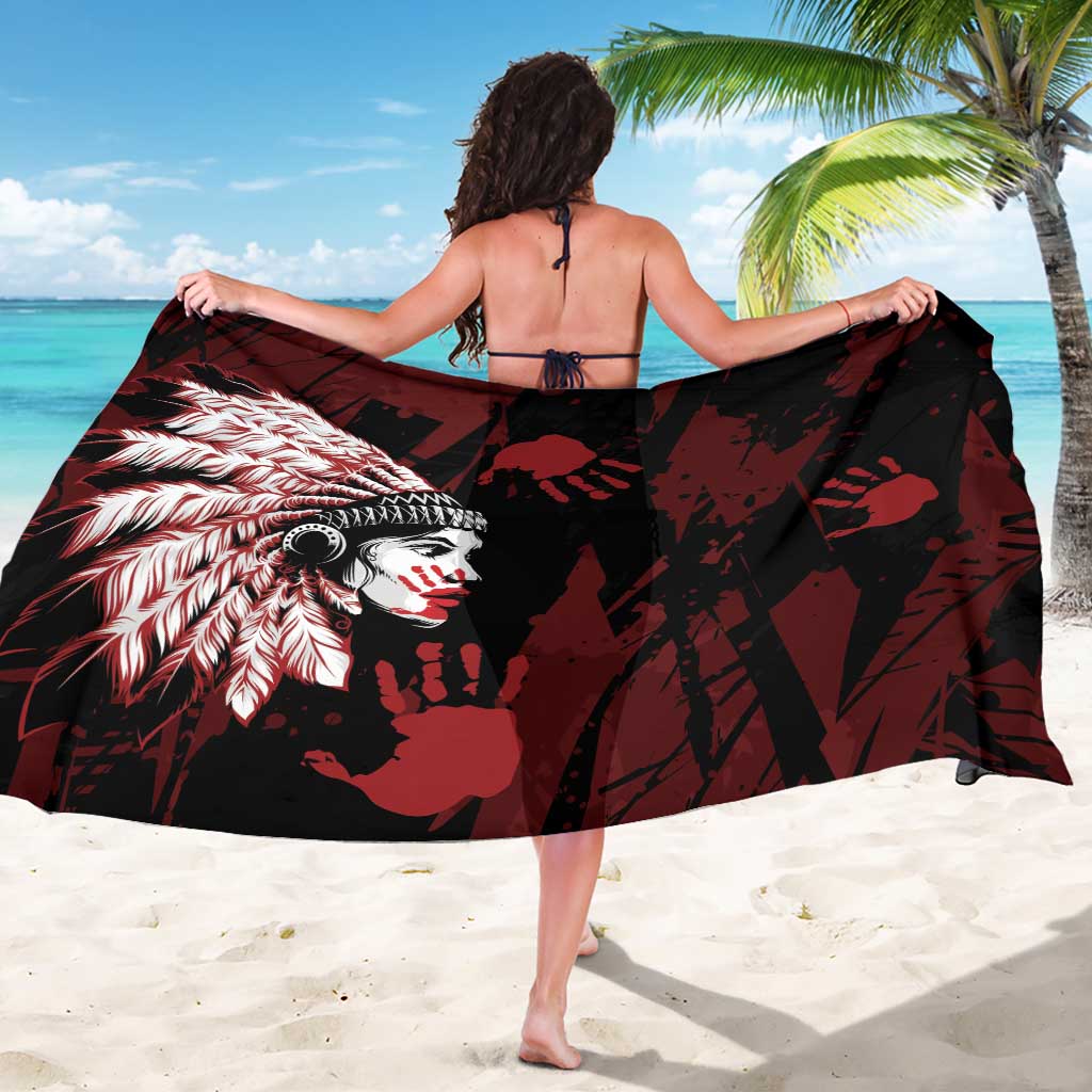 Native American MMIW Sarong Red Handprint Grunge Style