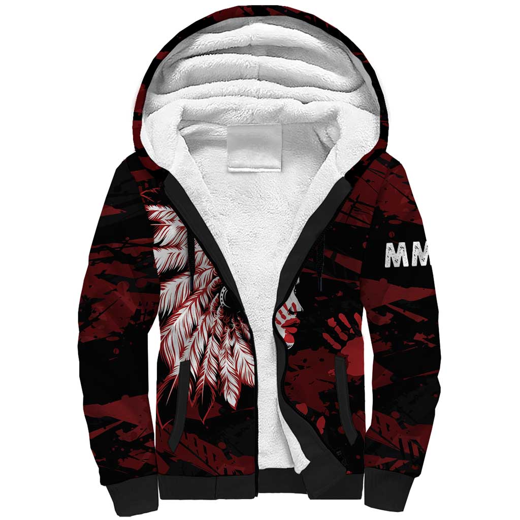 Native American MMIW Sherpa Hoodie Red Handprint Grunge Style