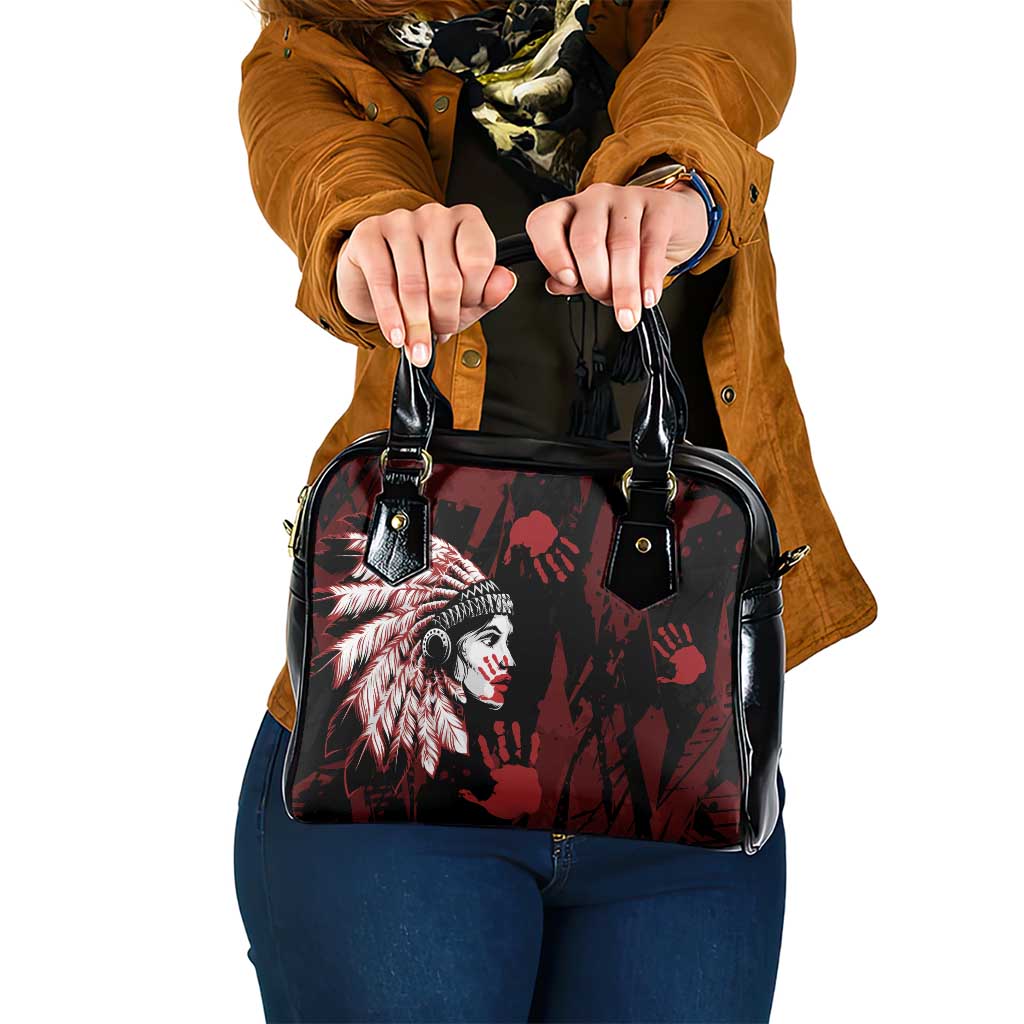 Native American MMIW Shoulder Handbag Red Handprint Grunge Style