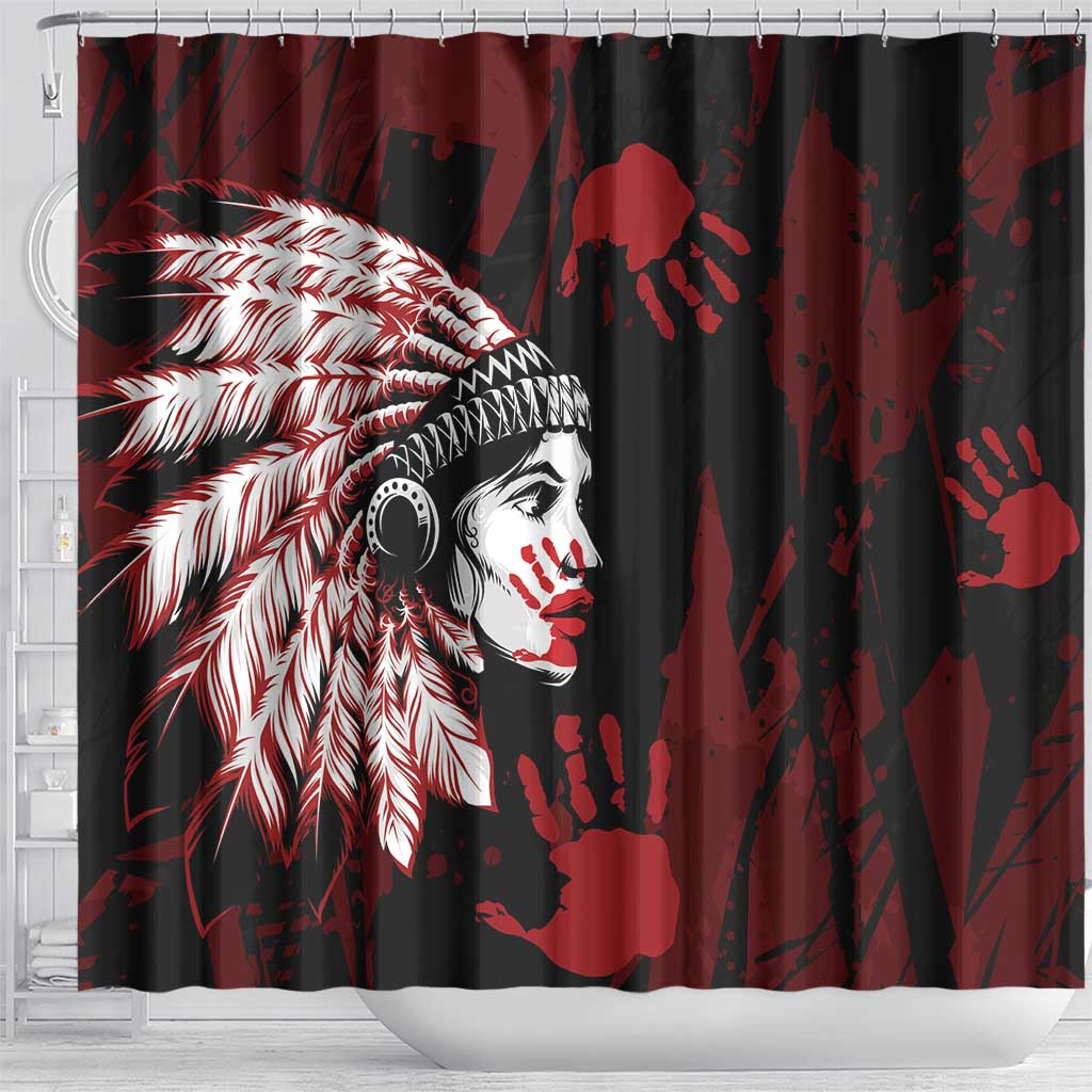 Native American MMIW Shower Curtain Red Handprint Grunge Style