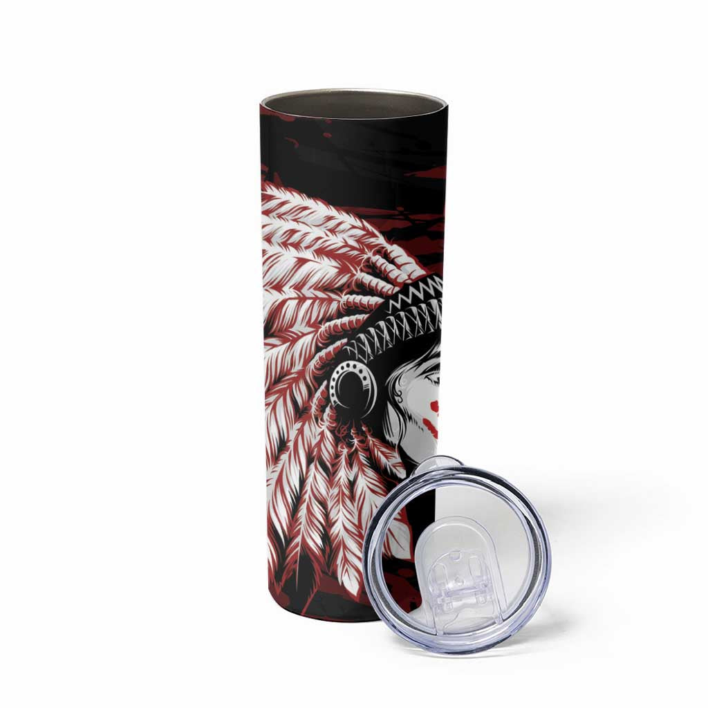 Native American MMIW Skinny Tumbler Red Handprint Grunge Style