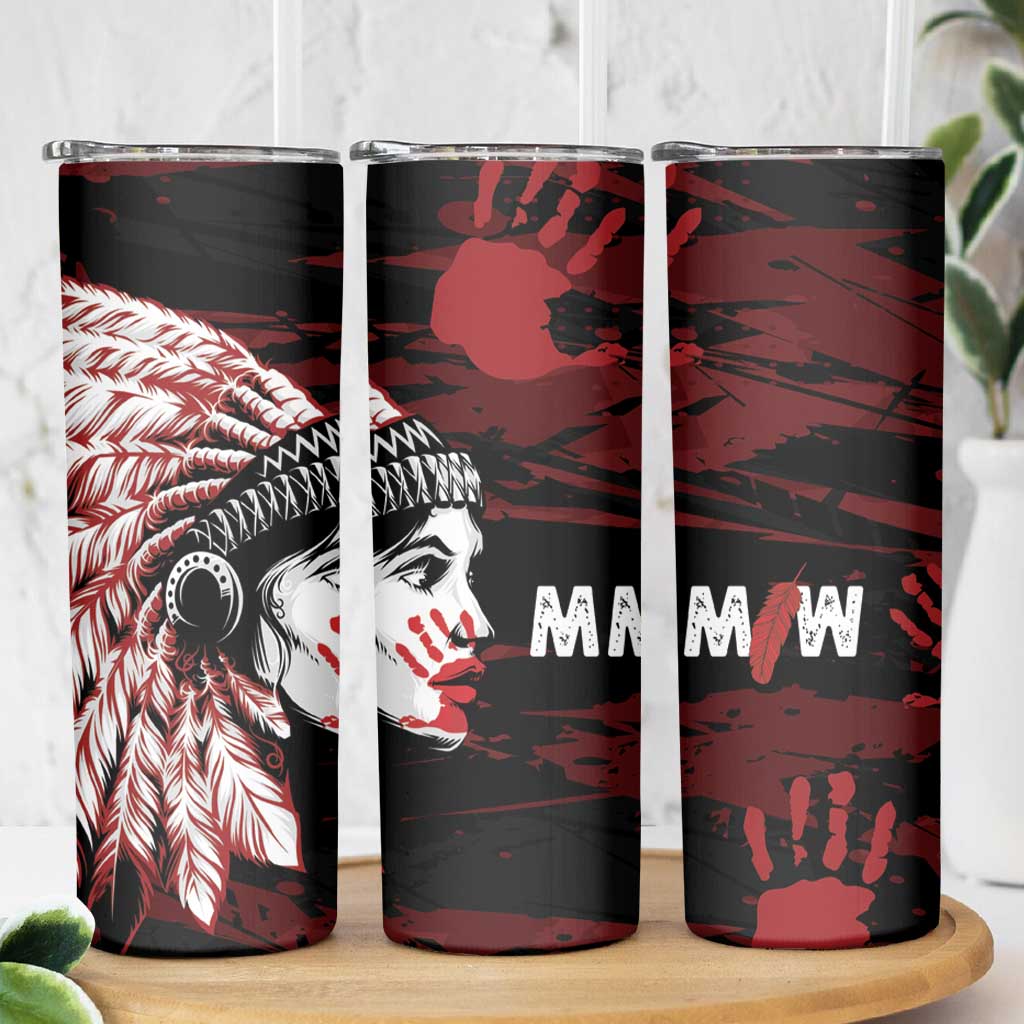 Native American MMIW Skinny Tumbler Red Handprint Grunge Style