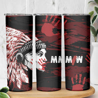 Native American MMIW Skinny Tumbler Red Handprint Grunge Style