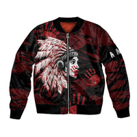 Native American MMIW Sleeve Zip Bomber Jacket Red Handprint Grunge Style