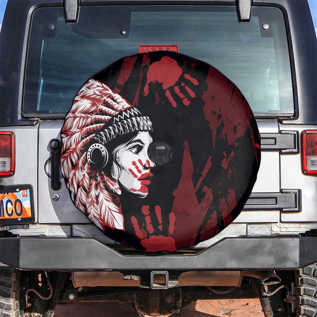 Native American MMIW Spare Tire Cover Red Handprint Grunge Style
