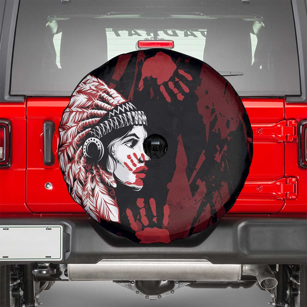 Native American MMIW Spare Tire Cover Red Handprint Grunge Style