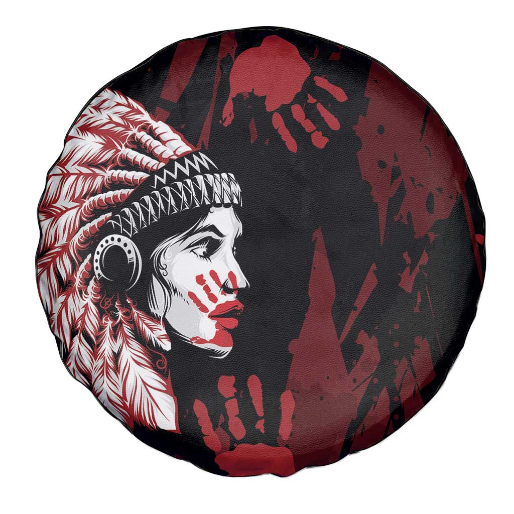 Native American MMIW Spare Tire Cover Red Handprint Grunge Style