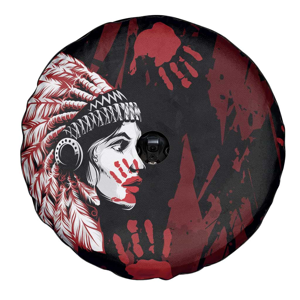 Native American MMIW Spare Tire Cover Red Handprint Grunge Style