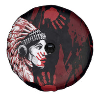 Native American MMIW Spare Tire Cover Red Handprint Grunge Style