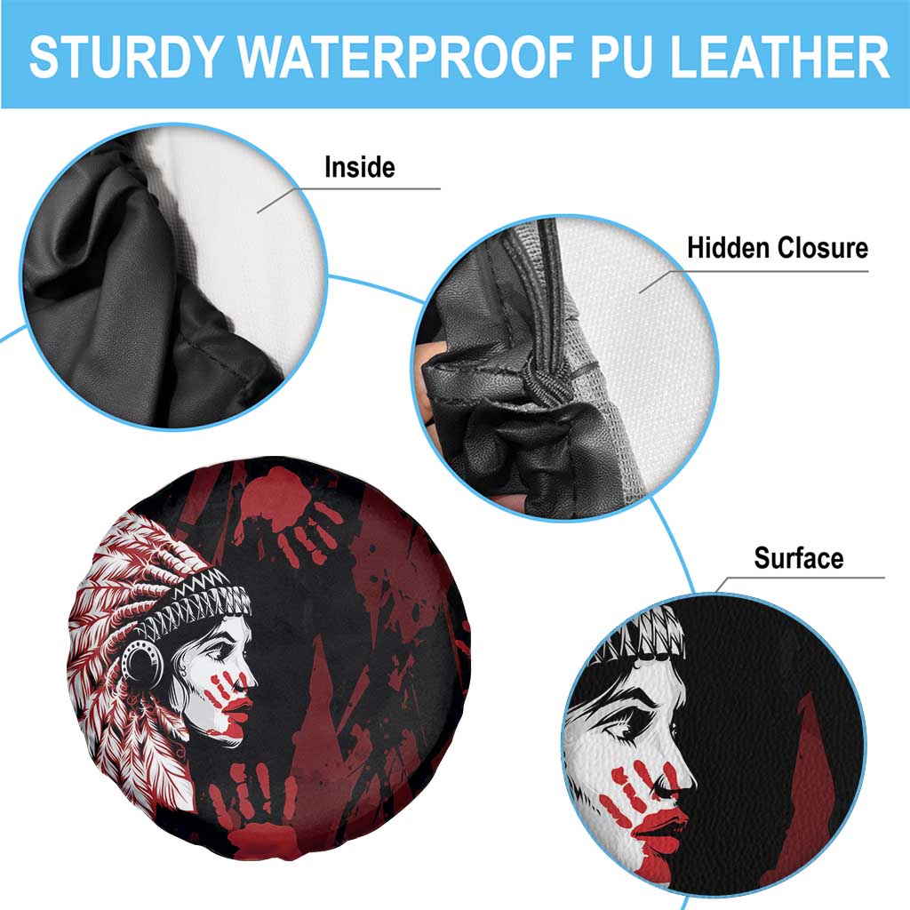 Native American MMIW Spare Tire Cover Red Handprint Grunge Style