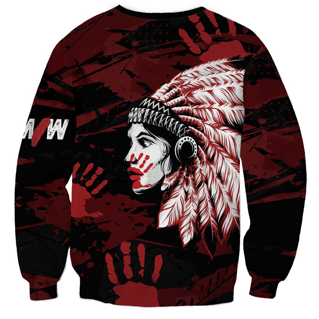 Native American MMIW Sweatshirt Red Handprint Grunge Style