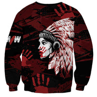 Native American MMIW Sweatshirt Red Handprint Grunge Style