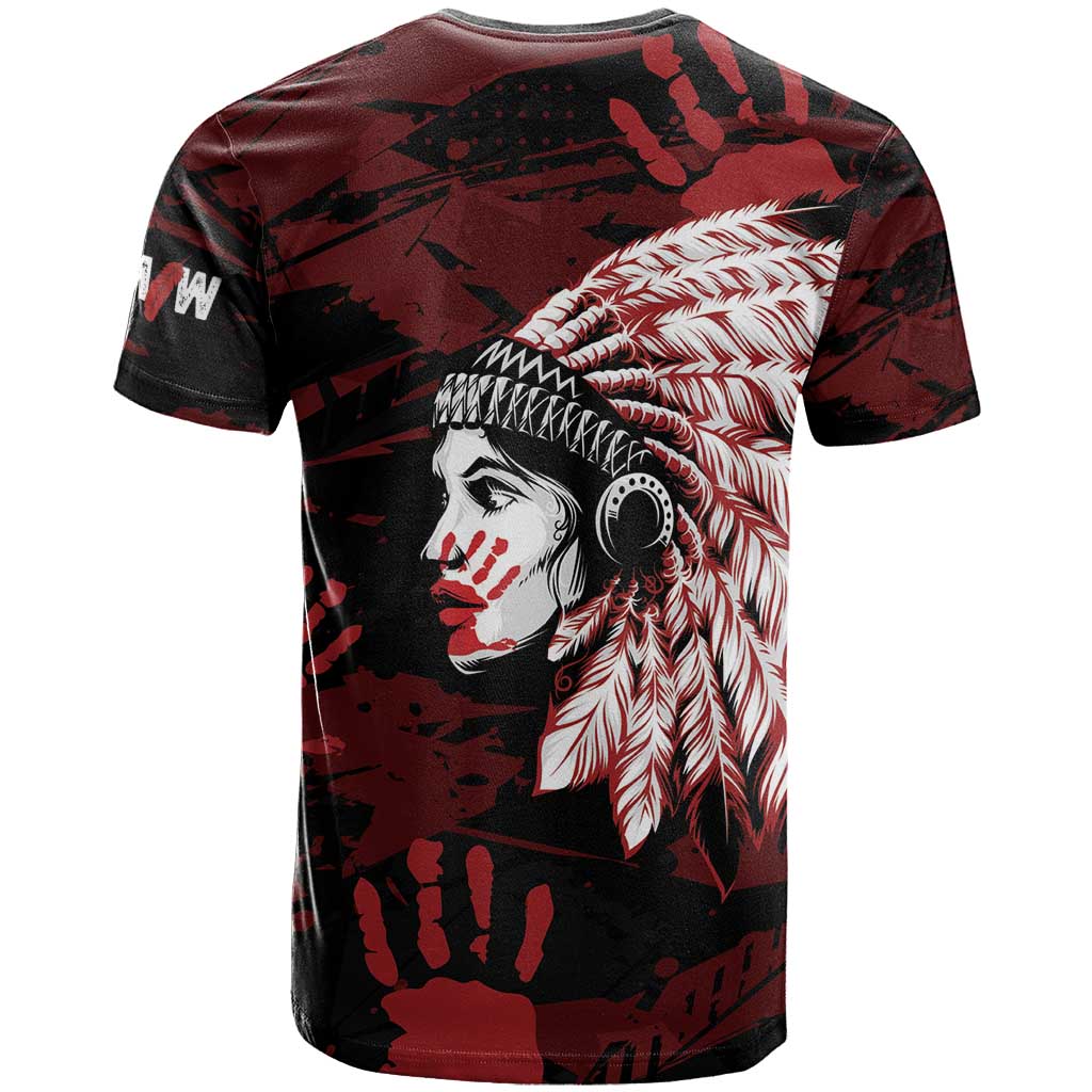 Native American MMIW T Shirt Red Handprint Grunge Style