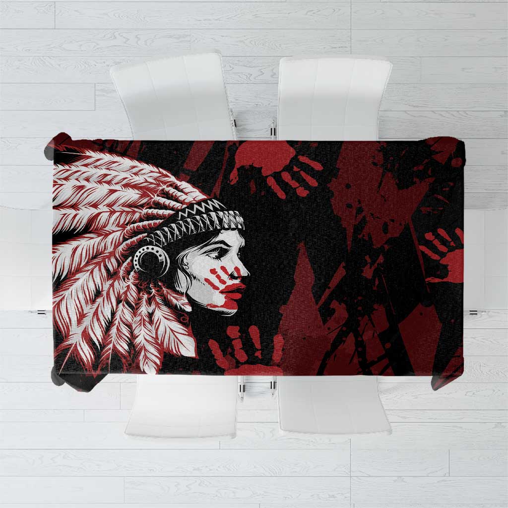 Native American MMIW Tablecloth Red Handprint Grunge Style