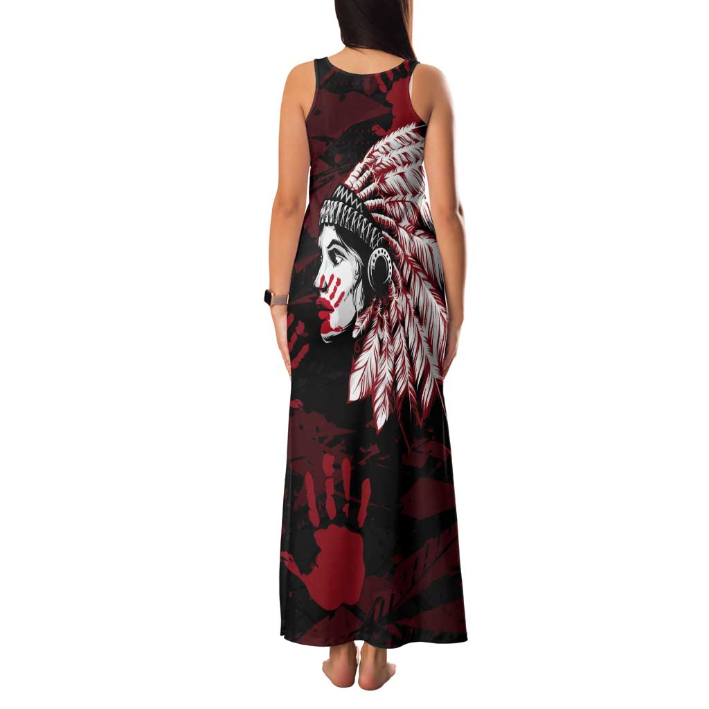 Native American MMIW Tank Maxi Dress Red Handprint Grunge Style
