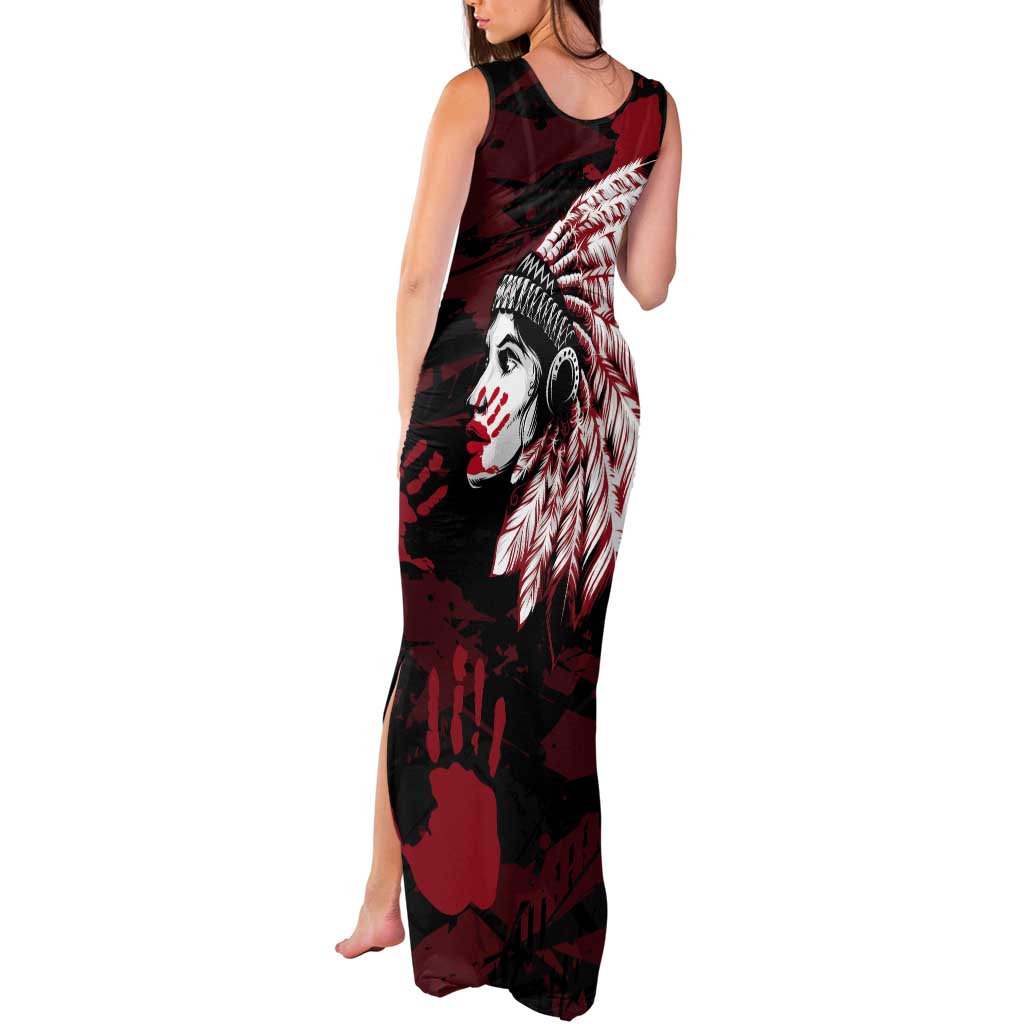 Native American MMIW Tank Maxi Dress Red Handprint Grunge Style