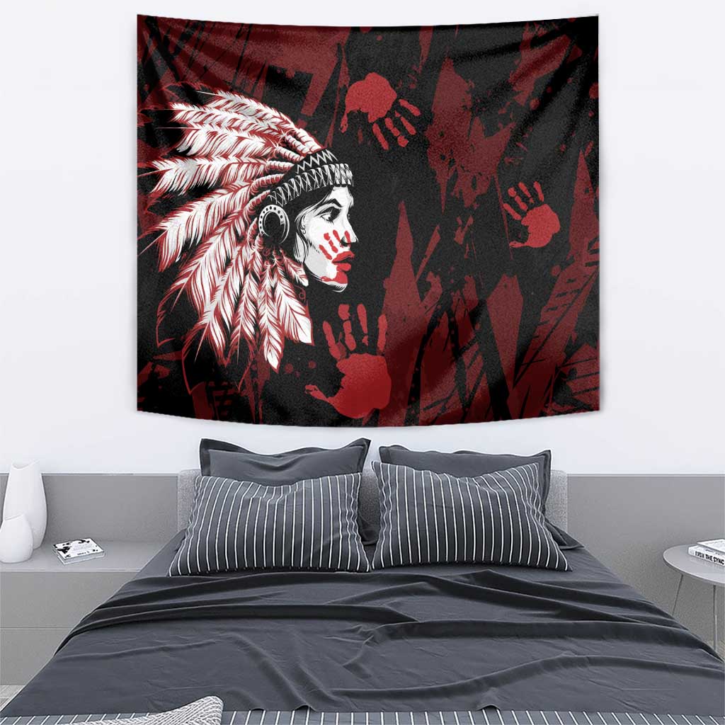 Native American MMIW Tapestry Red Handprint Grunge Style