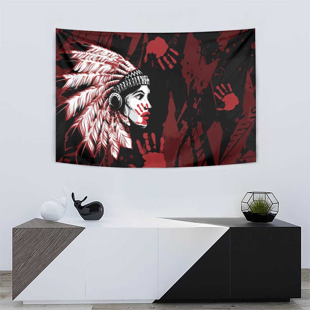 Native American MMIW Tapestry Red Handprint Grunge Style