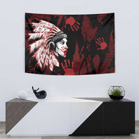 Native American MMIW Tapestry Red Handprint Grunge Style