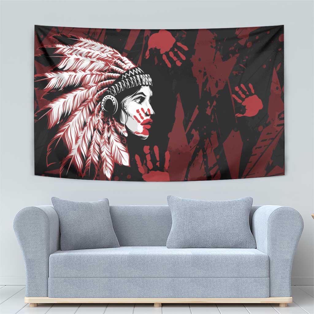 Native American MMIW Tapestry Red Handprint Grunge Style