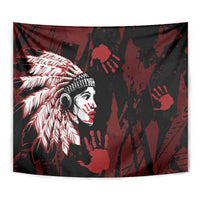 Native American MMIW Tapestry Red Handprint Grunge Style
