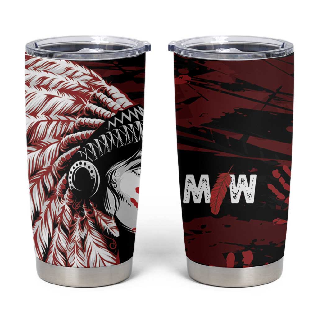 Native American MMIW Tumbler Cup Red Handprint Grunge Style