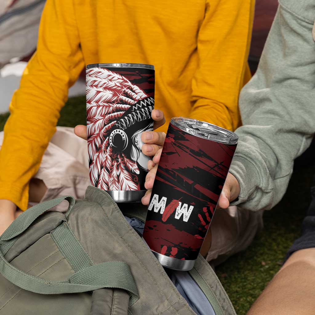 Native American MMIW Tumbler Cup Red Handprint Grunge Style