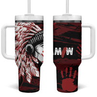 Native American MMIW Tumbler With Handle Red Handprint Grunge Style