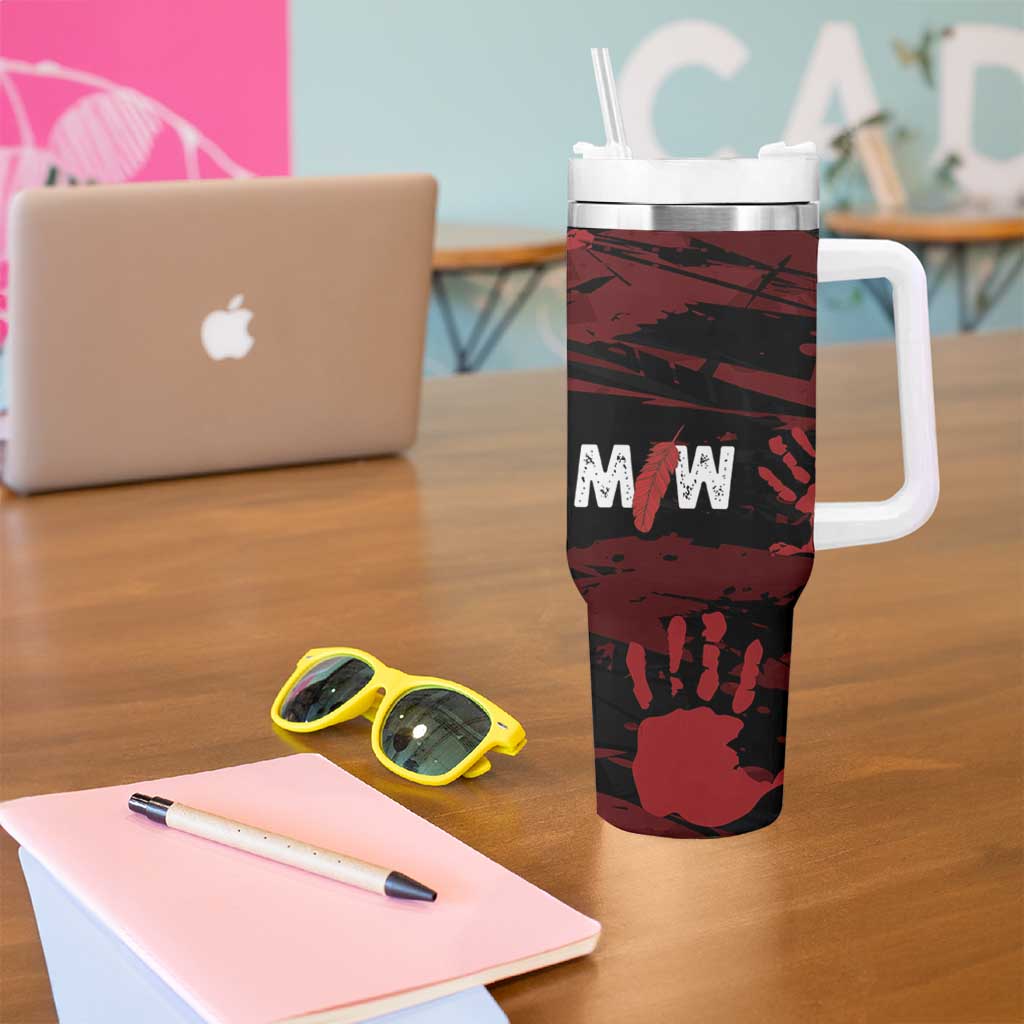 Native American MMIW Tumbler With Handle Red Handprint Grunge Style