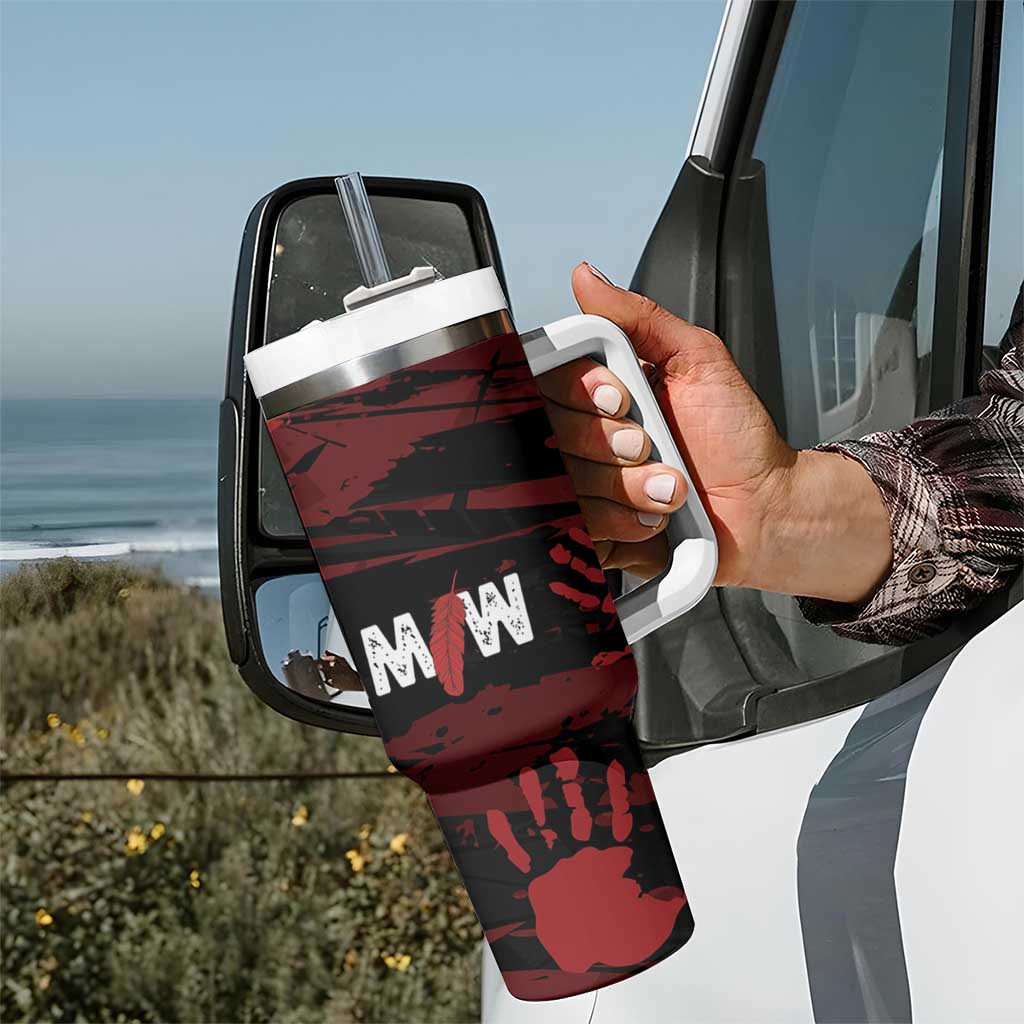 Native American MMIW Tumbler With Handle Red Handprint Grunge Style