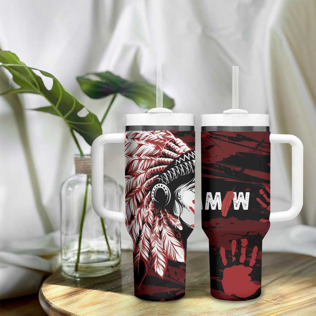 Native American MMIW Tumbler With Handle Red Handprint Grunge Style
