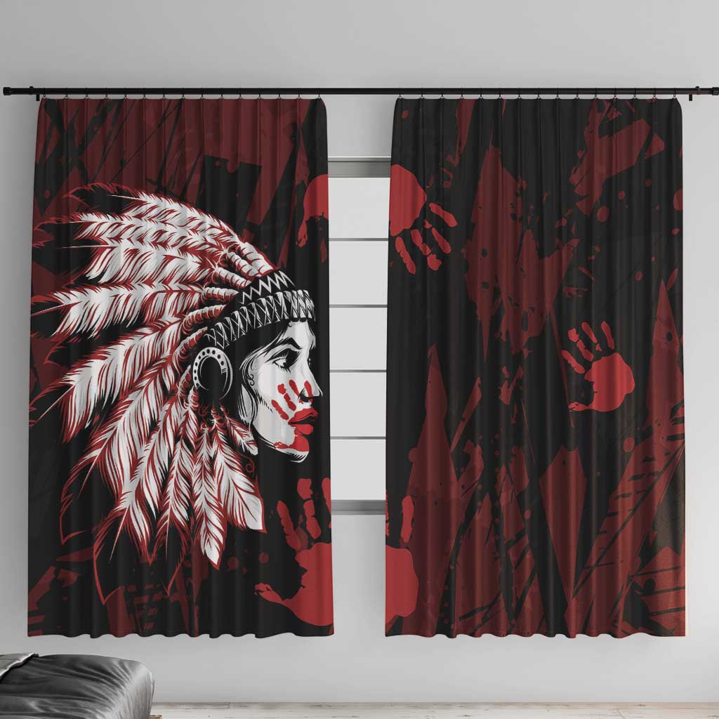 Native American MMIW Window Curtain Red Handprint Grunge Style