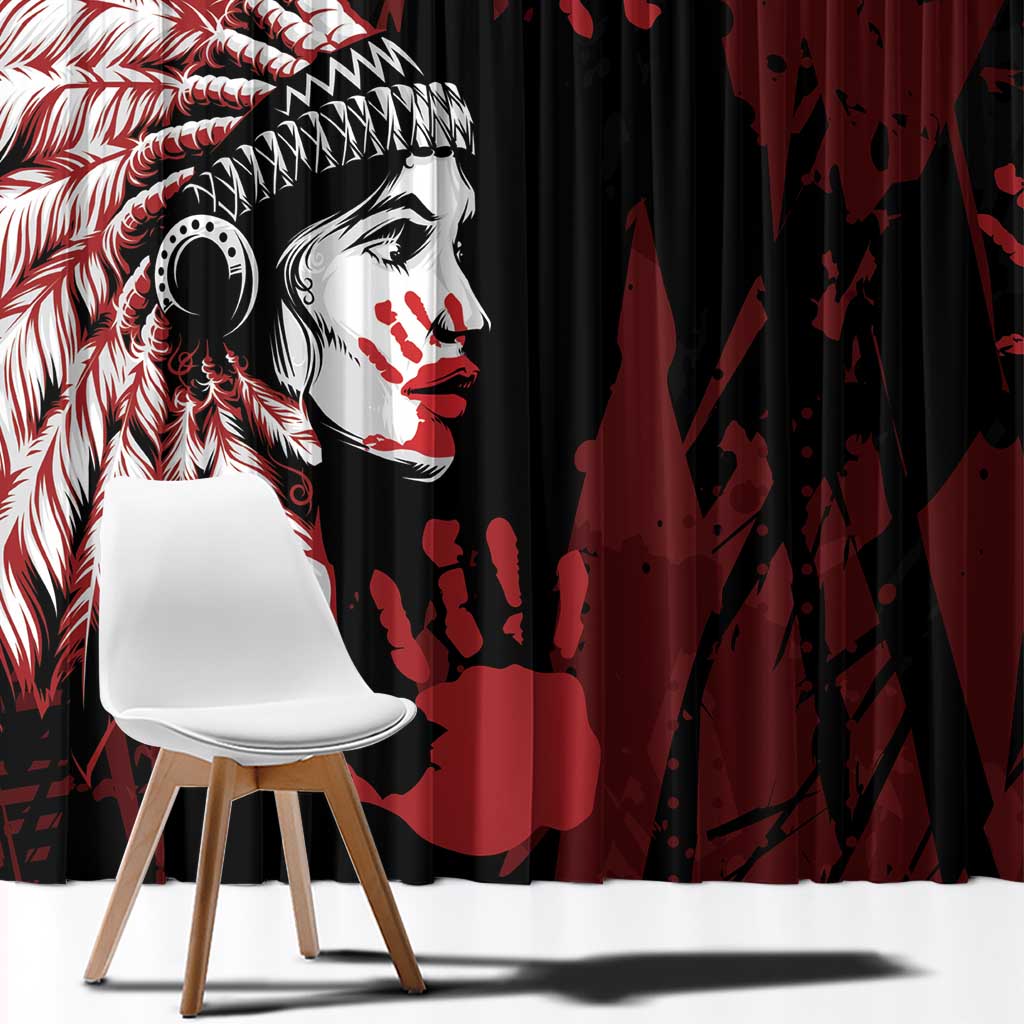 Native American MMIW Window Curtain Red Handprint Grunge Style