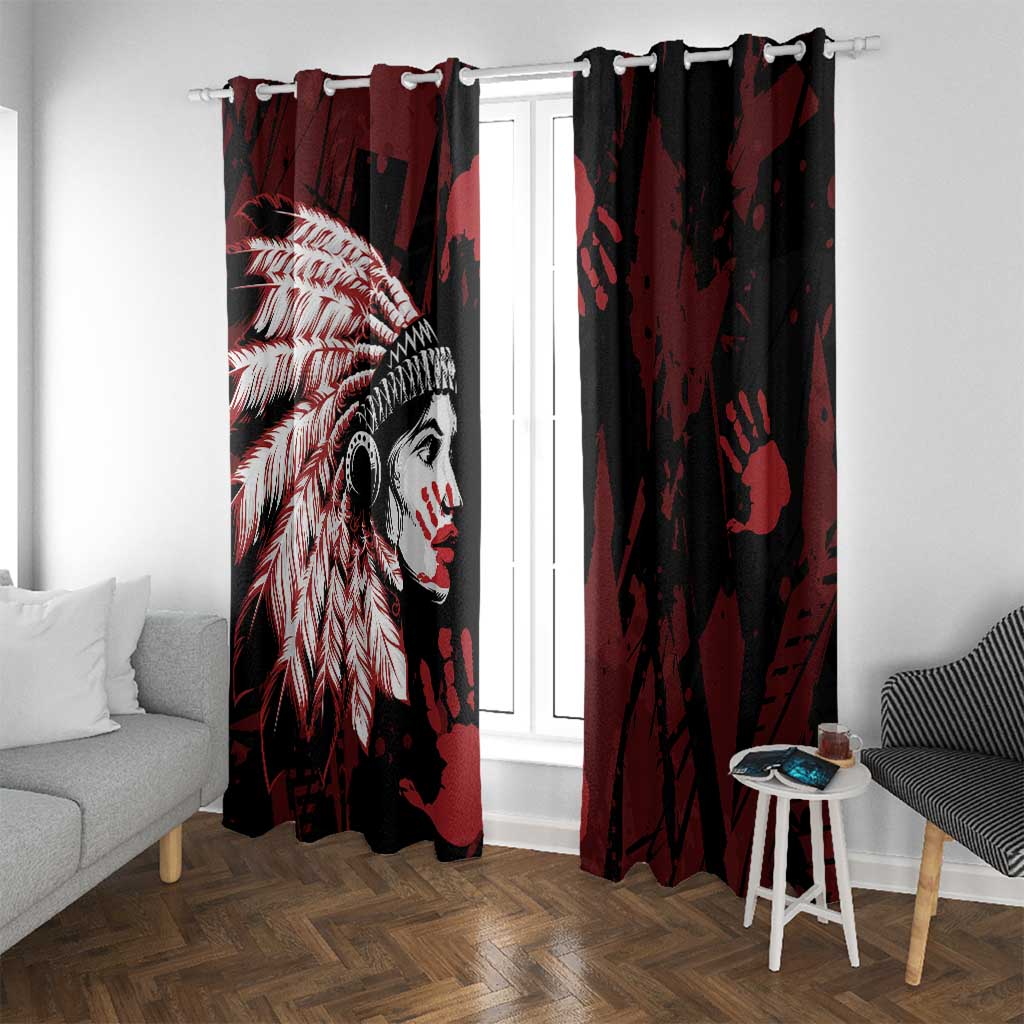 Native American MMIW Window Curtain Red Handprint Grunge Style