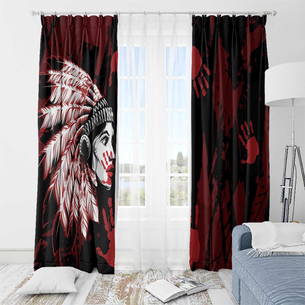 Native American MMIW Window Curtain Red Handprint Grunge Style
