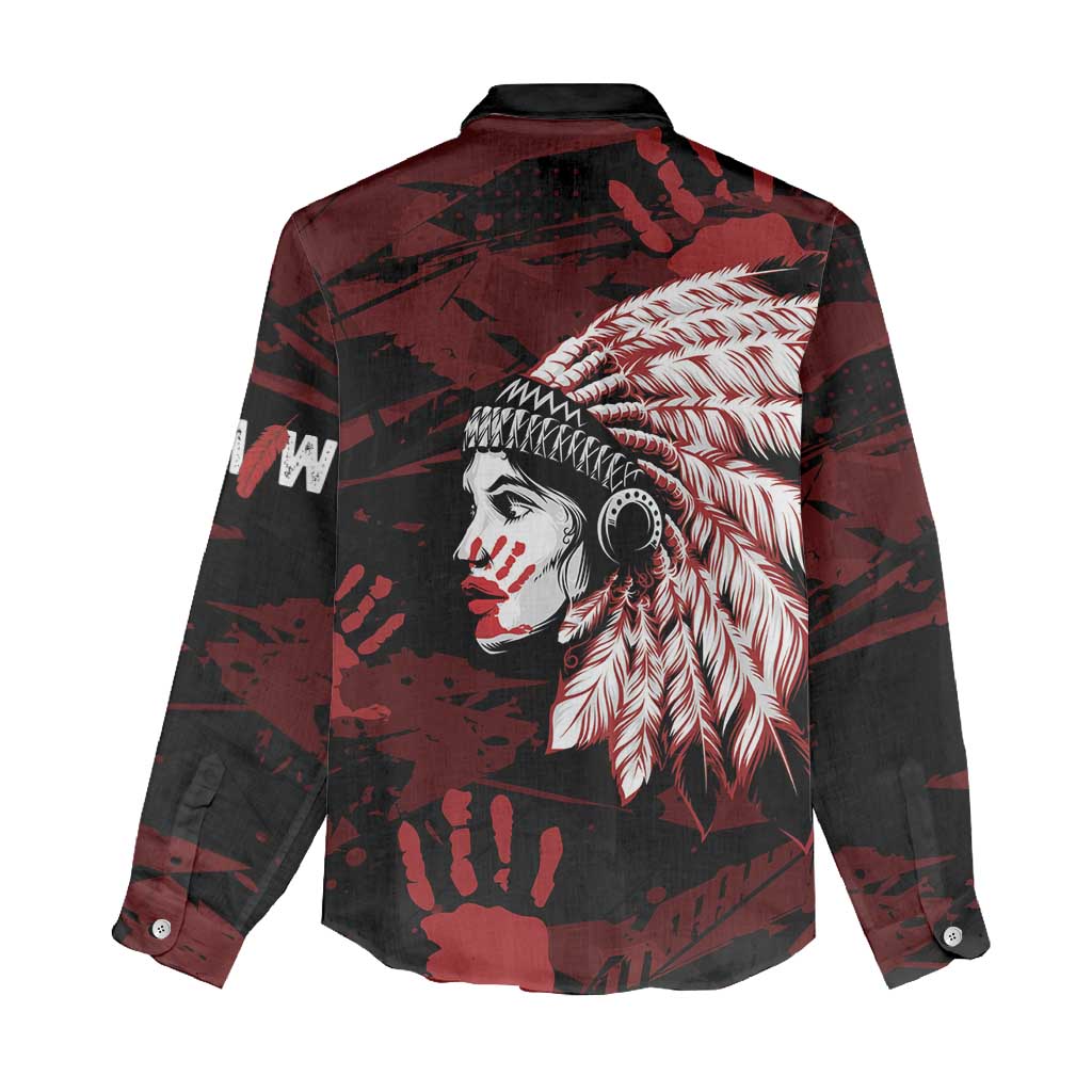Native American MMIW Women Casual Shirt Red Handprint Grunge Style