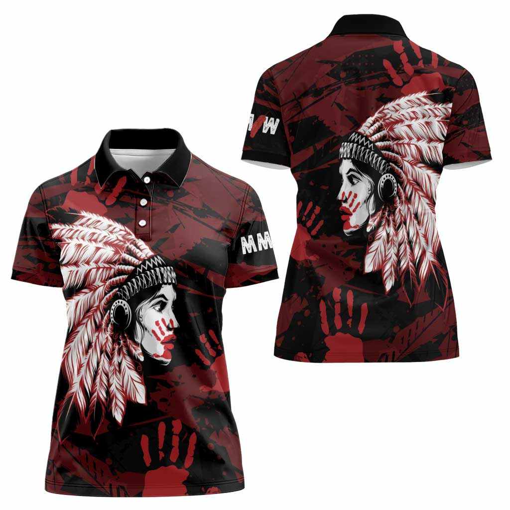 Native American MMIW Women Polo Shirt Red Handprint Grunge Style