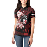 Native American MMIW Women Polo Shirt Red Handprint Grunge Style
