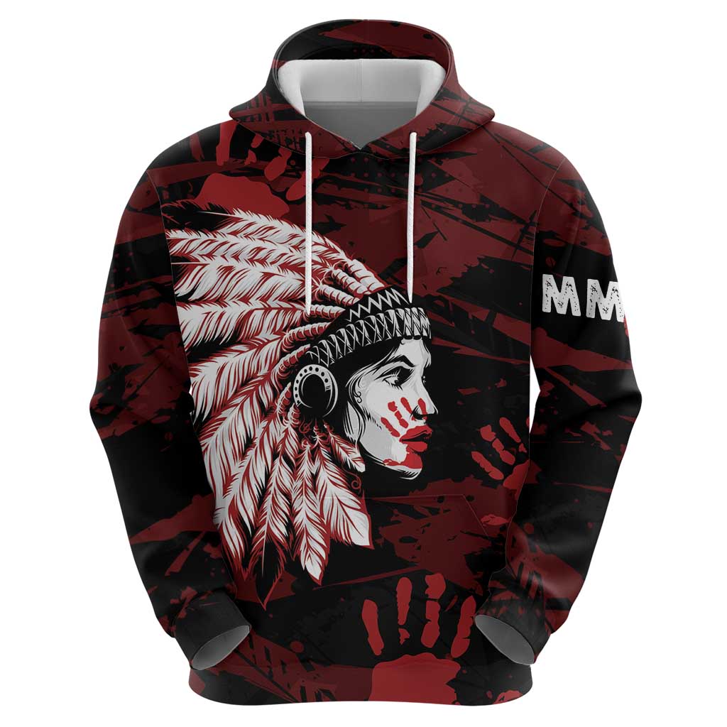 Native American MMIW Zip Hoodie Red Handprint Grunge Style