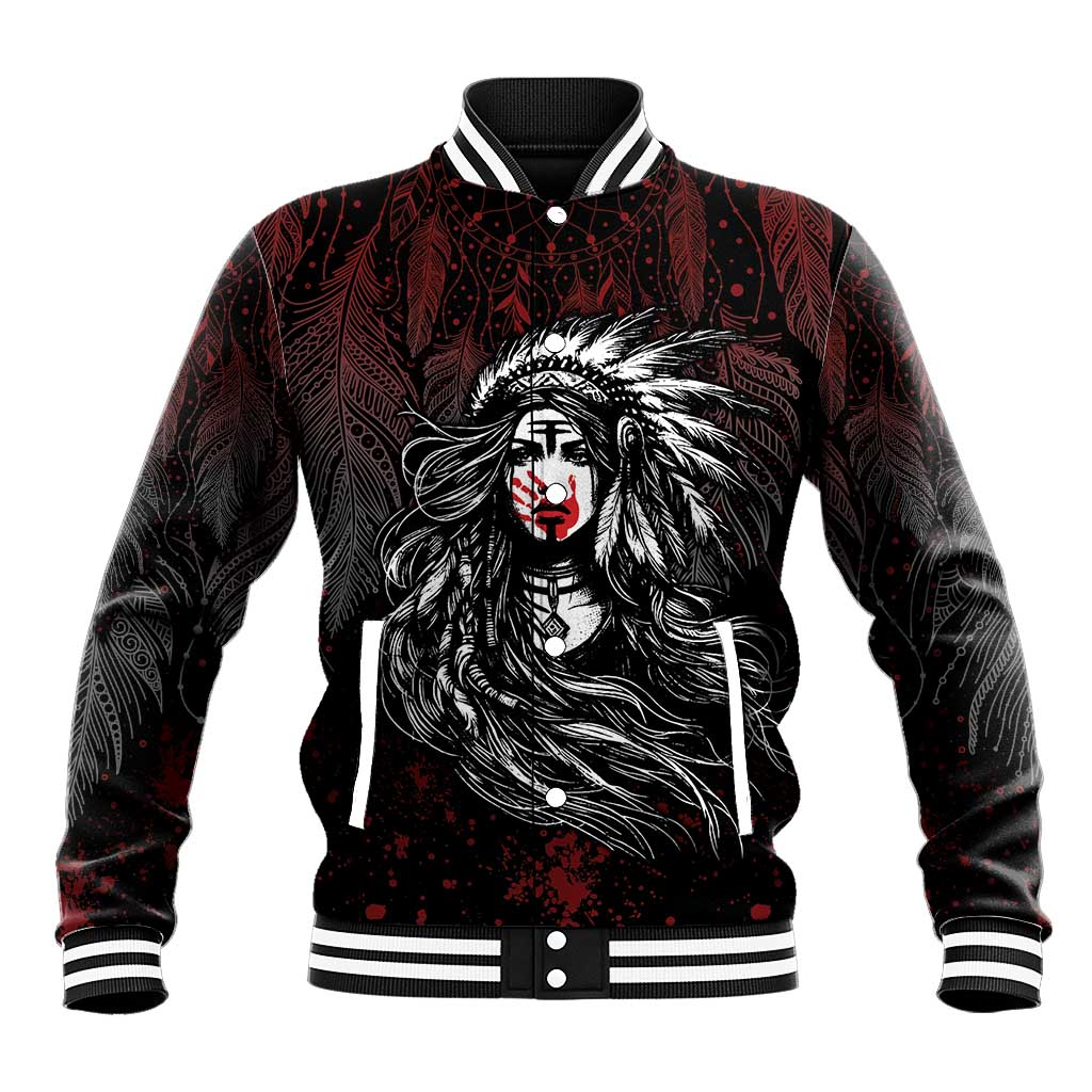 Native American MMIW Red Handprint Baseball Jacket Dreamcatcher