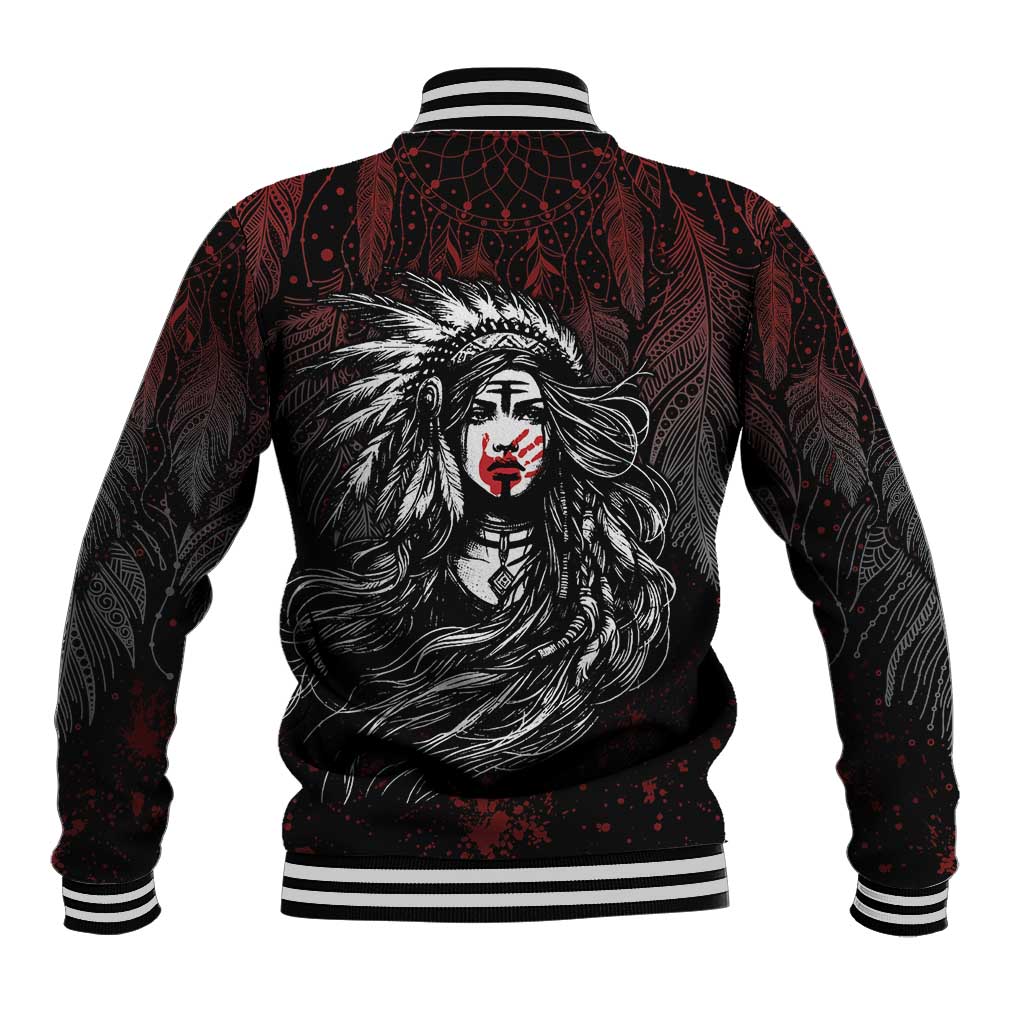 Native American MMIW Red Handprint Baseball Jacket Dreamcatcher