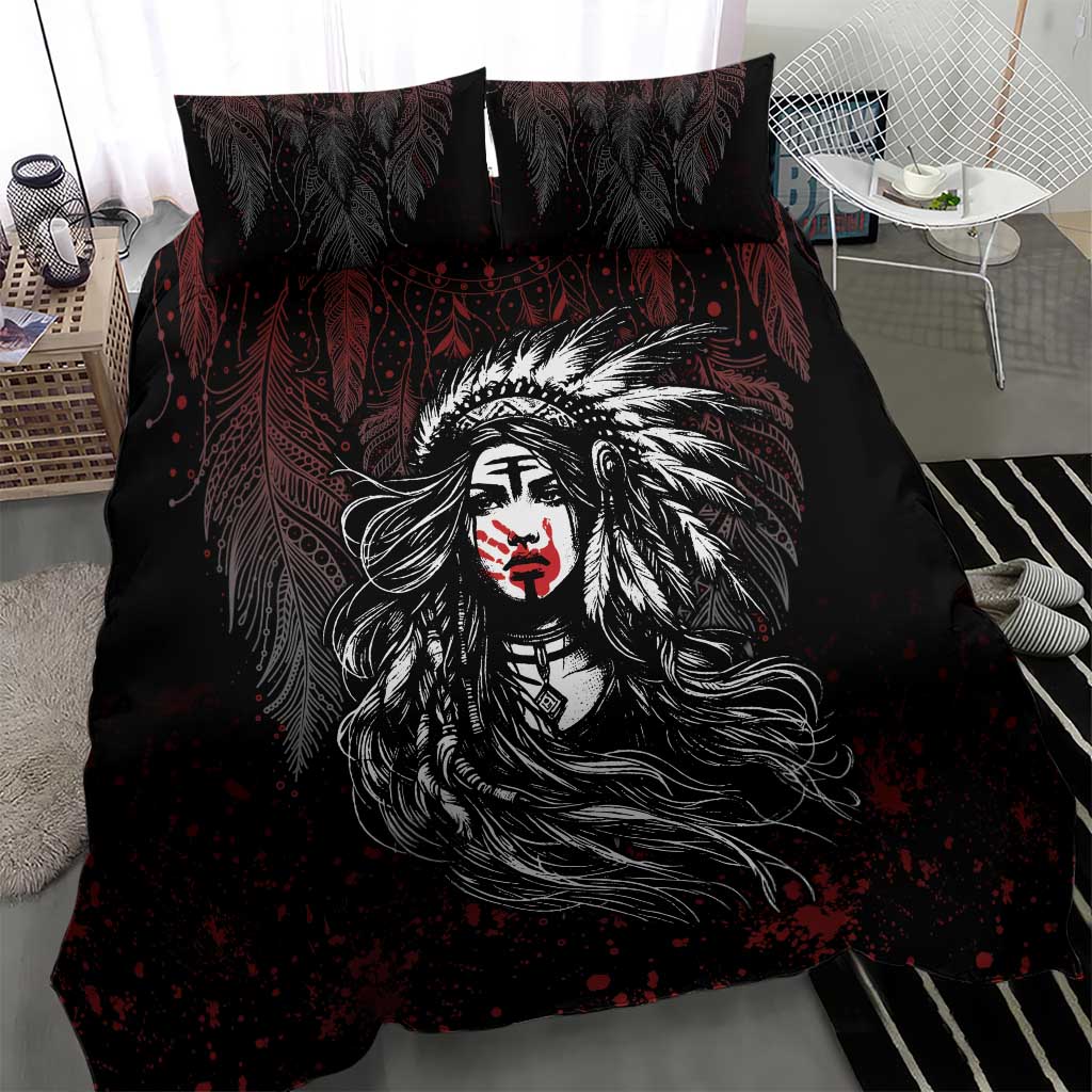 Native American MMIW Red Handprint Bedding Set Dreamcatcher