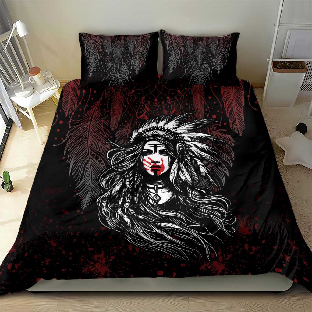 Native American MMIW Red Handprint Bedding Set Dreamcatcher