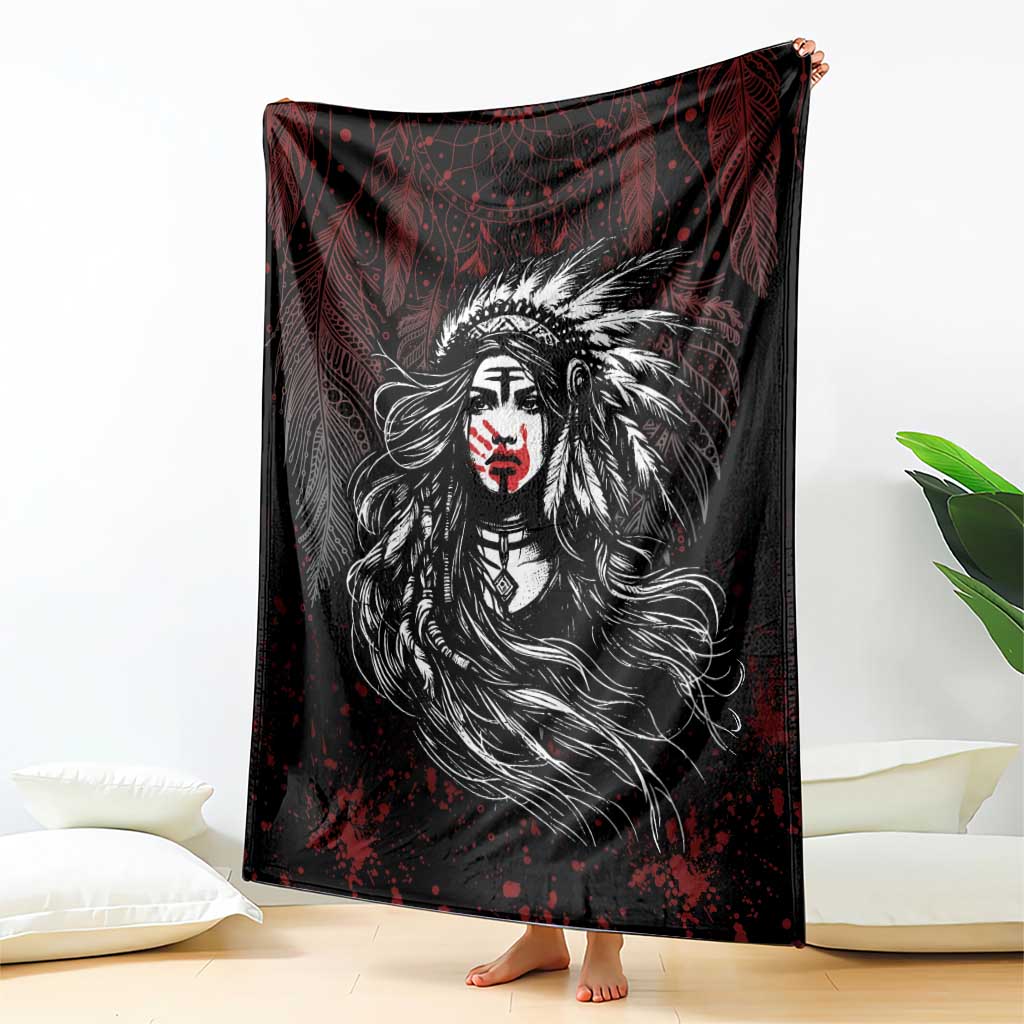 Native American MMIW Red Handprint Blanket Dreamcatcher