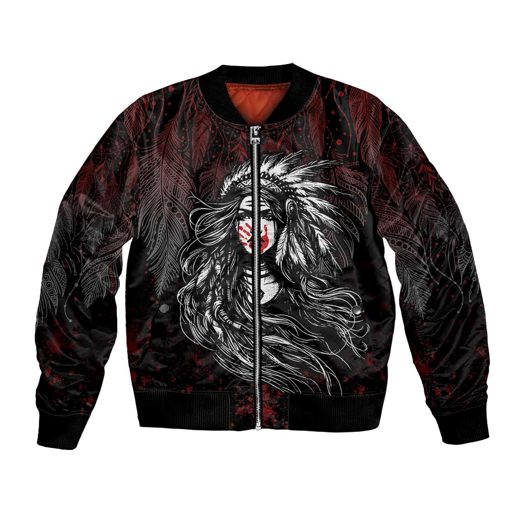 Native American MMIW Red Handprint Bomber Jacket Dreamcatcher